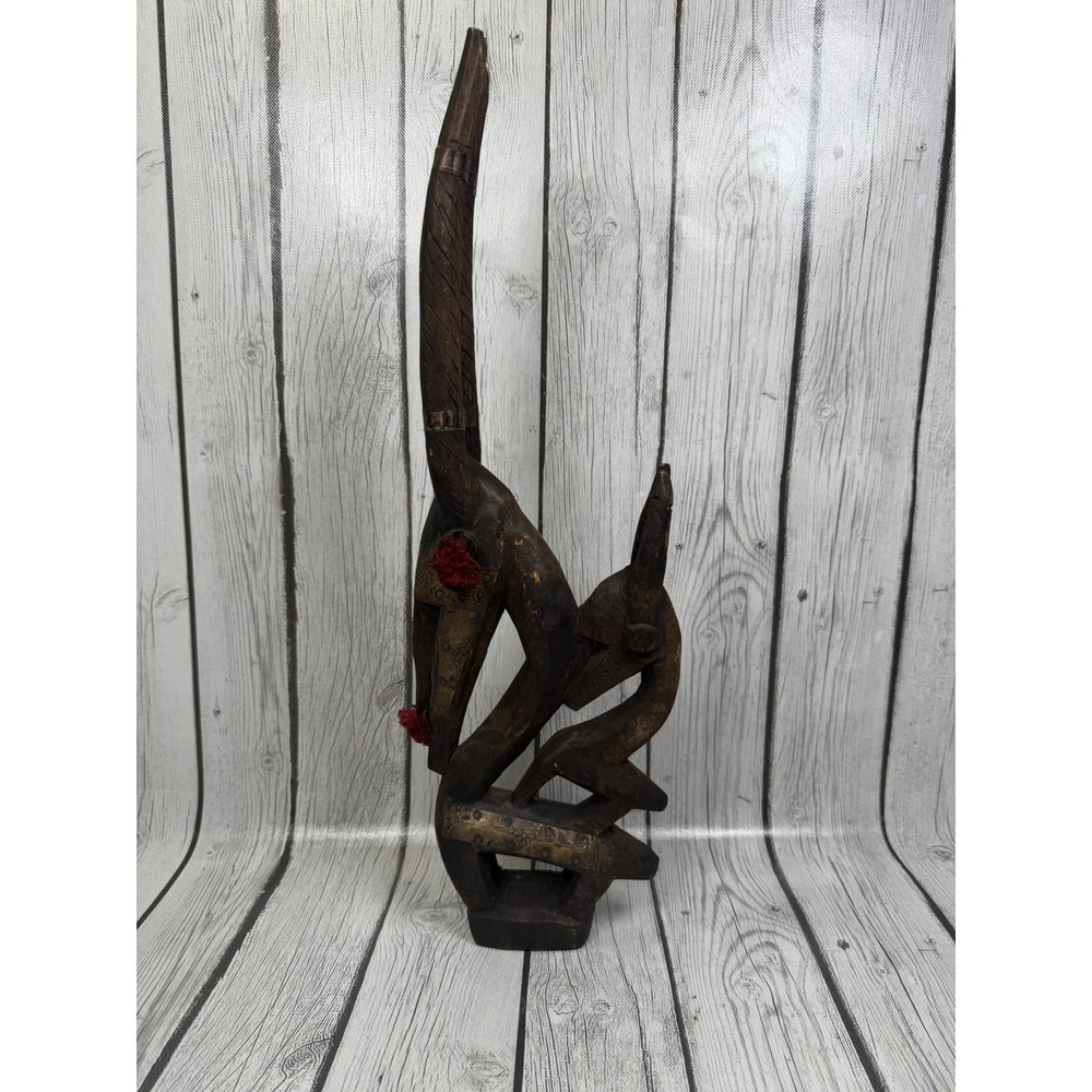 Vintage African Chiwara Antelope Sculpture Bamana Bambara Mali Hand Carved Wood